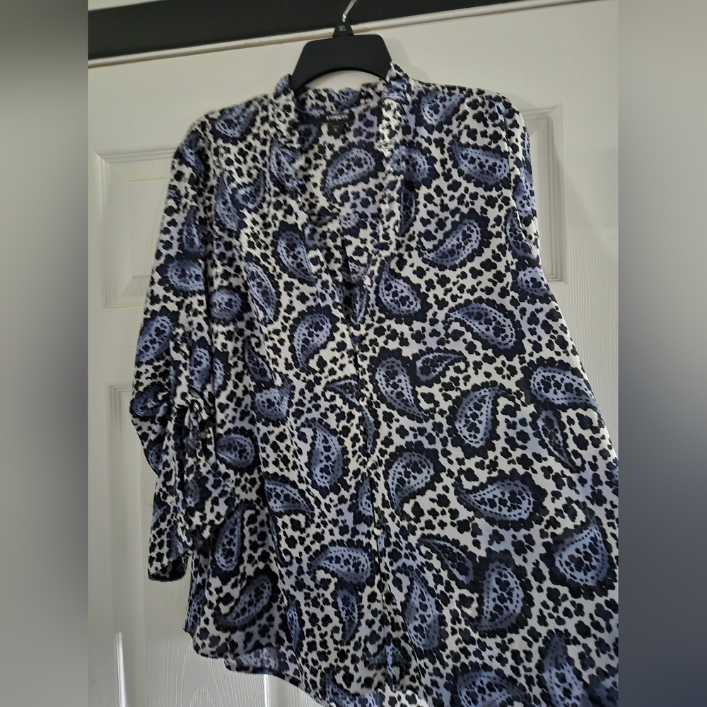 Express Periwinkle and Black Paisley Women's Blouse